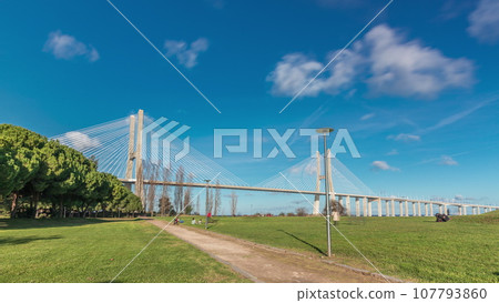 The Vasco da Gama Bridge timelapse hyperlapse in Lisbon, Portugal The Vasco da Gama Bridge timelapse hyperlapse in Lisbon, Portugal 107793860