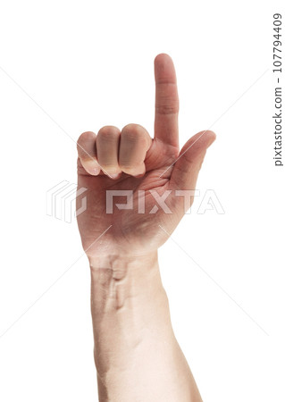 Man hand tap transparent screen isolated on white Man hand tap transparent screen isolated on white 107794409