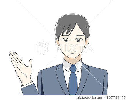Man in suit smiling guide Man in suit smiling guide 107794412