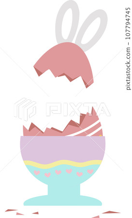 happy easter with bunny rabbit and egg, flat png transparent element character design 107794745
