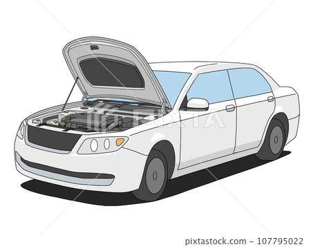 White sedan car with open hood 107795022