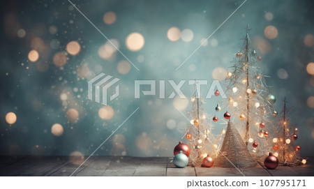 Close up of lighted Christmas tree Ornament, winter holidays decoration, copy Space, greeting card 107795171