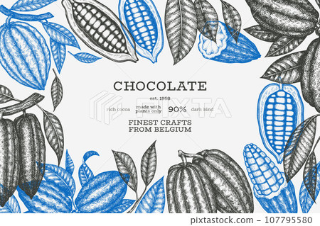 Cocoa Banner Template. Chocolate Retro Cocoa Beans Background. Vector Vintage Style Hand Drawn Illustration. 107795580
