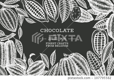 Cocoa Chalk Board Vector Banner Template. Chocolate Retro Cocoa Beans Background. Vintage Style Hand Drawn Illustration. 107795582