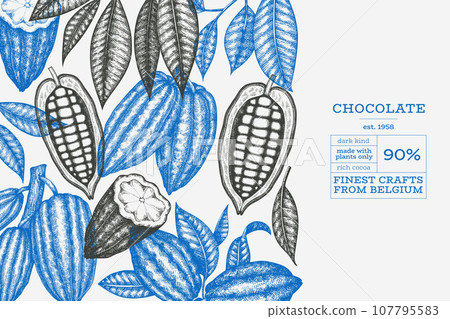 Cocoa Banner Template. Chocolate Retro Cocoa Beans Background. Vector Vintage Style Hand Drawn Illustration. Cocoa Banner Template. Chocolate Retro Cocoa Beans Background. Vector Vintage Style Hand Drawn Illustration. 107795583