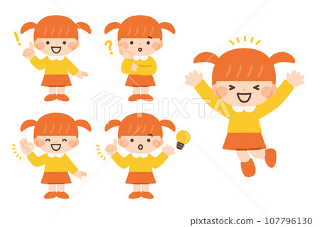 Illustration set material of girls' facial expressions and gestures 107796130