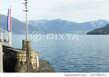 mountain lake maggiore in winter afternoon. Cannobio. Piamonte. Italy 107796211