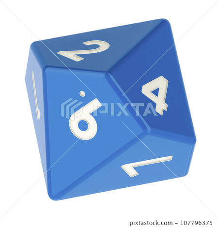 Blue 10 sided die, pentagonal trapezohedron dice. 3D rendering Blue 10 sided die, pentagonal trapezohedron dice. 3D rendering 107796375