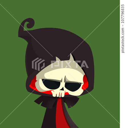 Cartoon grim reaper with scythe. Halloween scary death character illustration. Party poster Cartoon grim reaper with scythe. Halloween scary death character illustration. Party poster 107796835
