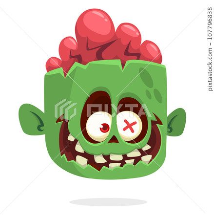 Cartoon funny green zombie character design with scary face expression. Halloween vector illustration isolated on white.Party poster Cartoon funny green zombie character design with scary face expression. Halloween vector illustration isolated on white.Party poster 107796838
