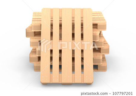 Set of wooden pallet for warehouse cargo storage isolated on white background. 107797201