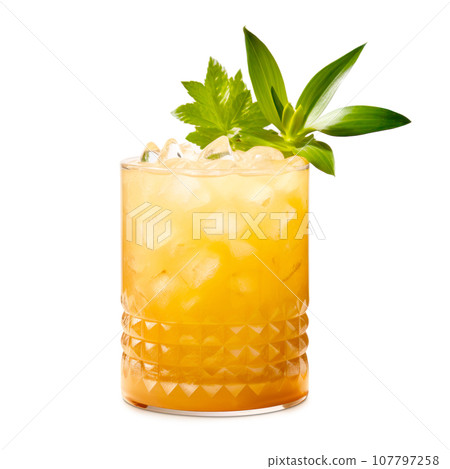 Mai Tai cocktail in a classic tiki glass with crushed ice and a fresh mint Mai Tai cocktail in a classic tiki glass with crushed ice and a fresh mint 107797258