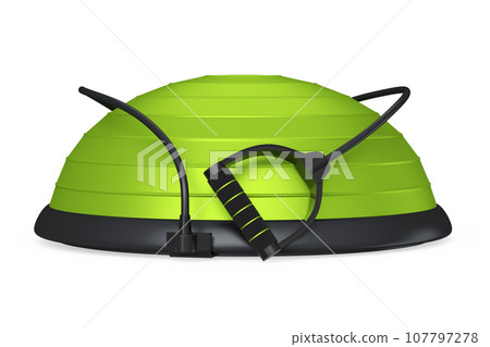Green fitness ball with hand expander isolated white background Green fitness ball with hand expander isolated white background 107797278