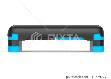 Stepper for fitness and blue step platform for aerobics isolated on white Stepper for fitness and blue step platform for aerobics isolated on white 107797279