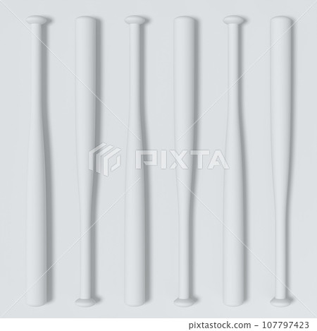 Set of wooden professional softball or baseball bat on monochrome background Set of wooden professional softball or baseball bat on monochrome background 107797423