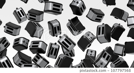 Many of flying toaster for making toast bread on a white background. Many of flying toaster for making toast bread on a white background. 107797568