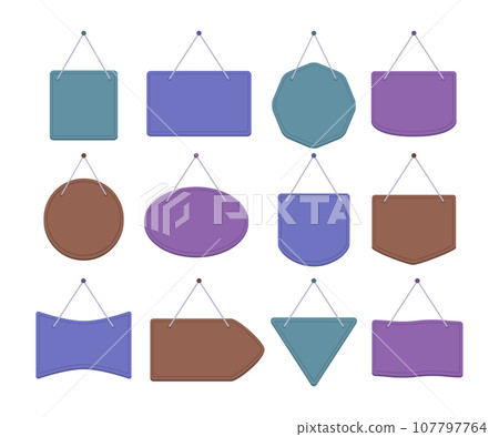 Set of Blank Hanging Signboard with Copy Space in Various Shape Set of Blank Hanging Signboard with Copy Space in Various Shape 107797764