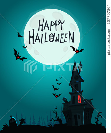 Cartoon haunted old house. Vetor illustration isolated 107797864