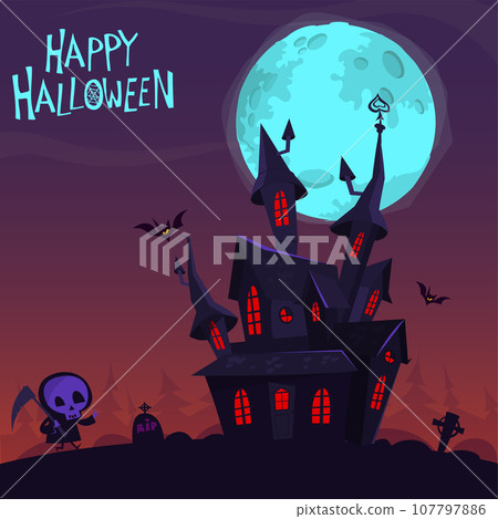 Cartoon haunted old house. Vetor illustration isolated 107797886