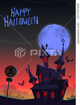 Cartoon haunted old house. Vetor illustration isolated 107797889