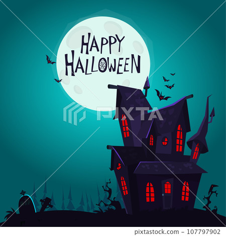 Cartoon haunted old house. Vetor illustration isolated 107797902