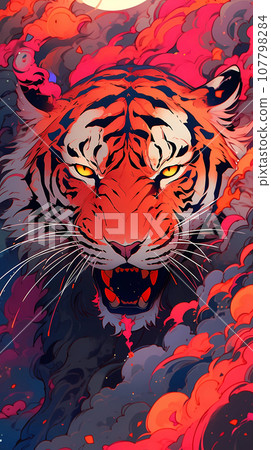 手绘卡通动漫凶猛的老虎插画 手绘卡通动漫凶猛的老虎插画 107798284