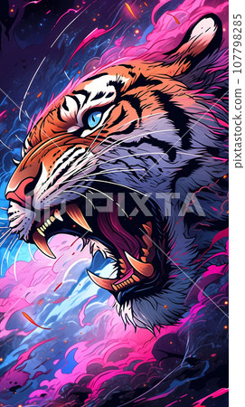 手绘卡通动漫凶猛的老虎插画 手绘卡通动漫凶猛的老虎插画 107798285