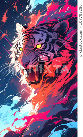 手绘卡通动漫凶猛的老虎插画 107798286