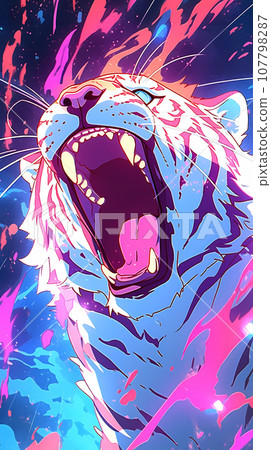 手绘卡通动漫凶猛的老虎插画 107798287