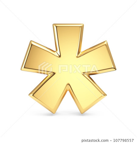 Simple gold font Asterisk sign 3D Simple gold font Asterisk sign 3D 107798557