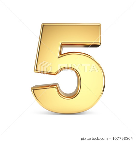 Simple gold font Number 5 FIVE 3D 107798564