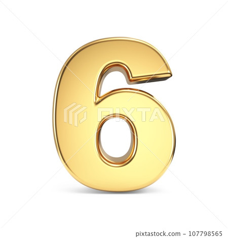 Simple gold font Number 6 SIX 3D 107798565