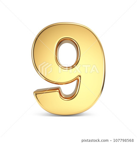 Simple gold font Number 9 NINE 3D 107798568