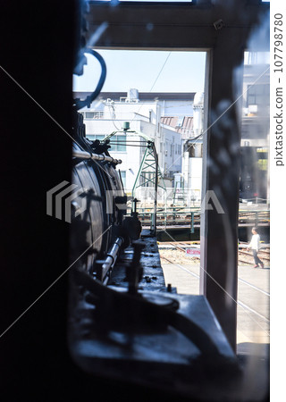 View from the driver's seat of a steam locomotive 107798780