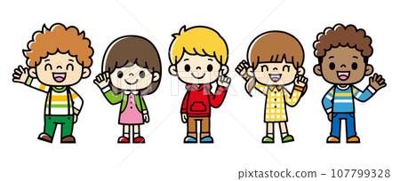 多國小朋友微笑打招呼 107799328