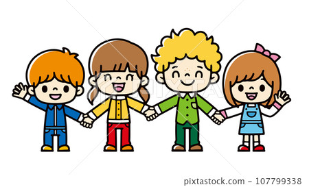 smiling children holding hands smiling children holding hands 107799338