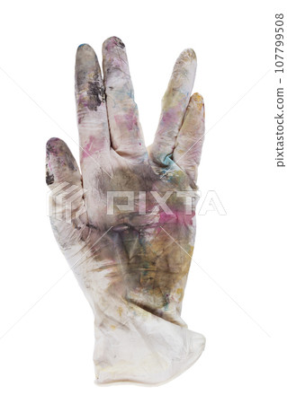 Four fingers in a rubber glove. Isolated on white background Four fingers in a rubber glove. Isolated on white background 107799508