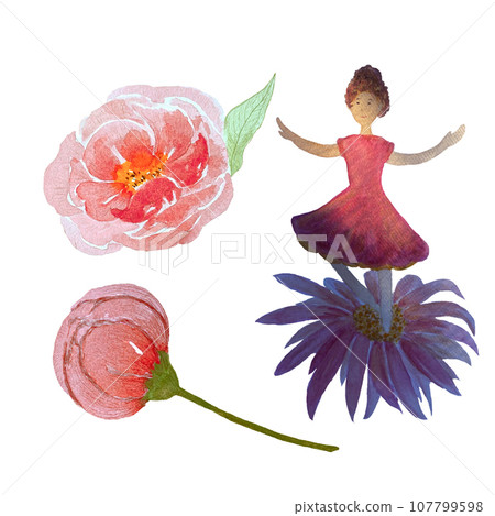 Hand painted watercolor fairy peony set Hand painted watercolor fairy peony set 107799598