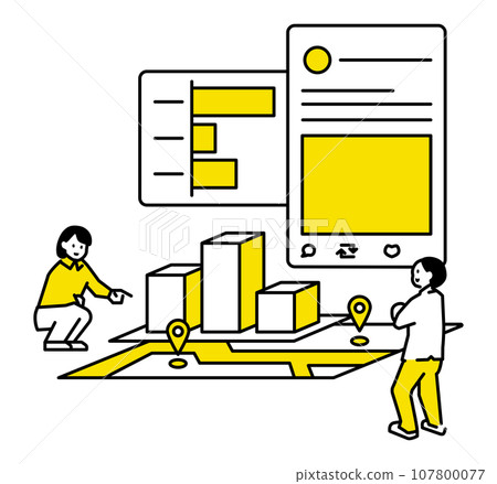 兩個人討論地圖、廣告等的插圖。 107800077