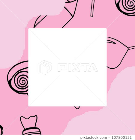 Decorative Frame with Candy and Space for Text. Vector Card template for Wedding, Invitation, Greeting, Birthday and Holiday. 107800131