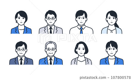 商務人士簡單向量臉圖示插畫集素材 107800578
