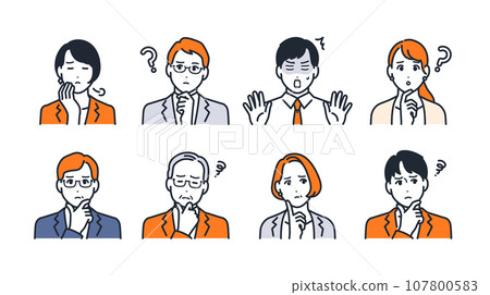 Thinking office worker simple vector icon illustration set material Thinking office worker simple vector icon illustration set material 107800583