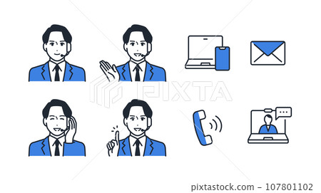呼叫中心接線生男性簡單向量圖示插畫集素材 呼叫中心接線生男性簡單向量圖示插畫集素材 107801102