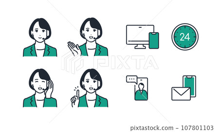 Call center operator woman simple vector icon illustration set material Call center operator woman simple vector icon illustration set material 107801103