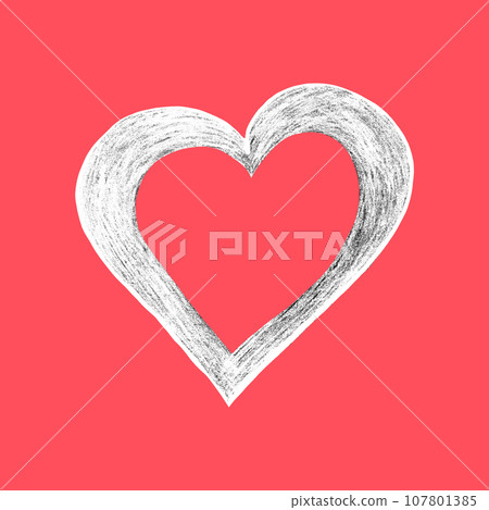 White Heart Drawn by Colored Pencil. The Sign of World Heart Day. Symbol of Valentines Day. Heart Shape Isolated on Red Background. 107801385