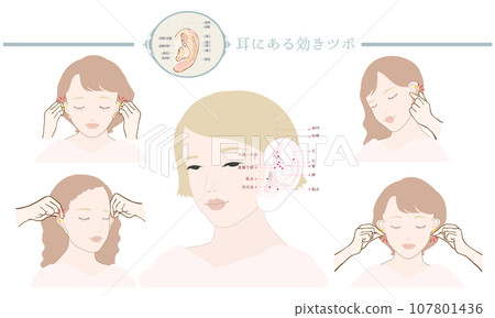耳壓點位置、耳部按摩、耳內有效壓點 耳壓點位置、耳部按摩、耳內有效壓點 107801436