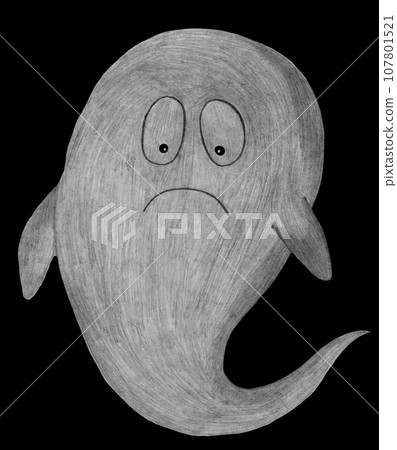 Hand Drawn Halloween Ghost Isolated on Black Background. Halloween scary ghostly monsters. Cute cartoon spooky character, Drawn by Color Pencils. Hand Drawn Halloween Ghost Isolated on Black Background. Halloween scary ghostly monsters. Cute cartoon spooky character, Drawn by Color Pencils. 107801521