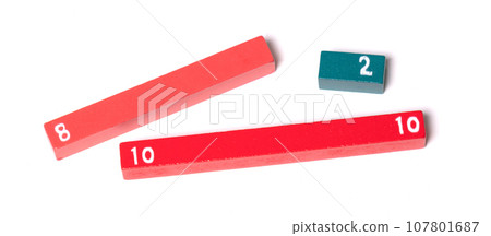 Wooden counting rods used to calculate mathematics using colour and shape in early school books Wooden counting rods used to calculate mathematics using colour and shape in early school books 107801687