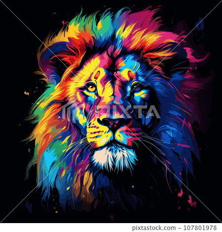 多彩獅子臉-黑色背景 多彩獅子臉-黑色背景 107801978