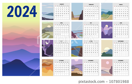 2024 Wall Calendar planner set of 12 minimalistic abstract landscape natural backgrounds 107801988